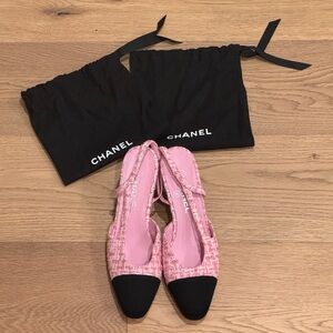 CHANEL Tweed & Grosgrain Slingbacks - EU 38.5